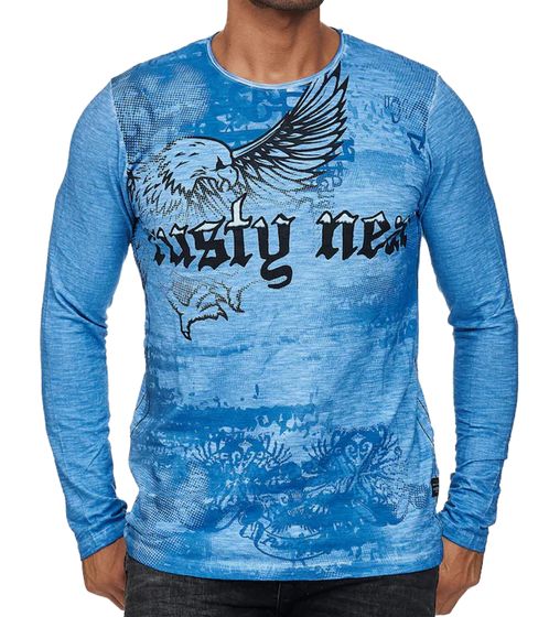 Herren Langarm-Shirt mit Adler Print Sommer-Baumwoll-Longsleeve Freizeit-Pullover R-10143 Blau