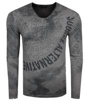 Maglietta da uomo a maniche lunghe con grandi scritte e stampa. Camicia a maniche lunghe in cotone, maglione estivo, camicia per il tempo libero R-10135 Grigio Maglietta da uomo a maniche lunghe con grandi scritte e stampa. Camicia a maniche lunghe in cotone, maglione estivo, camicia per il tempo libero R-10135 Grigio