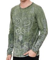 Men's Long-Sleeve Shirt with All-Over Tribal Print, Cotton Long-Sleeve Shirt, Summer Pullover, Casual Shirt R-10152 Khaki