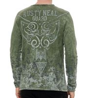 Men's Long-Sleeve Shirt with All-Over Tribal Print, Cotton Long-Sleeve Shirt, Summer Pullover, Casual Shirt R-10152 Khaki