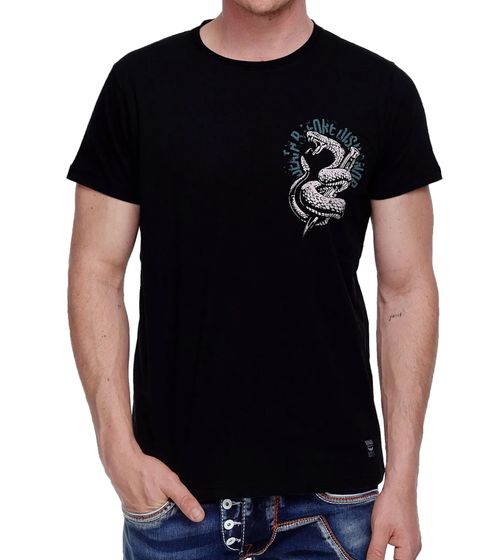 Men's T-Shirt, Cotton T-Shirt with Snake Print, Round Neck, Short Sleeve, R-15276 Black