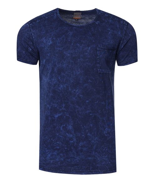 Herren T-Shirt mit Brusttasche Baumwoll-Shirt mit Musterung Rundhals-Shirt R-15283 Blau