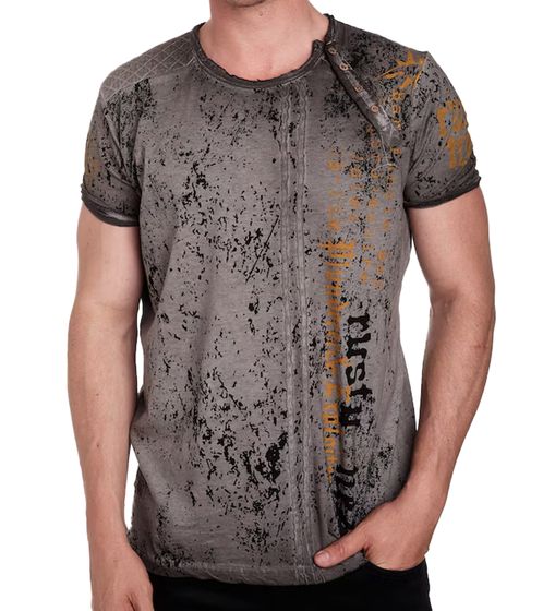 Men's T-Shirt with Plunderer & Exploiter Print, Cotton Crew Neck Shirt, R-15191, Medium Gray