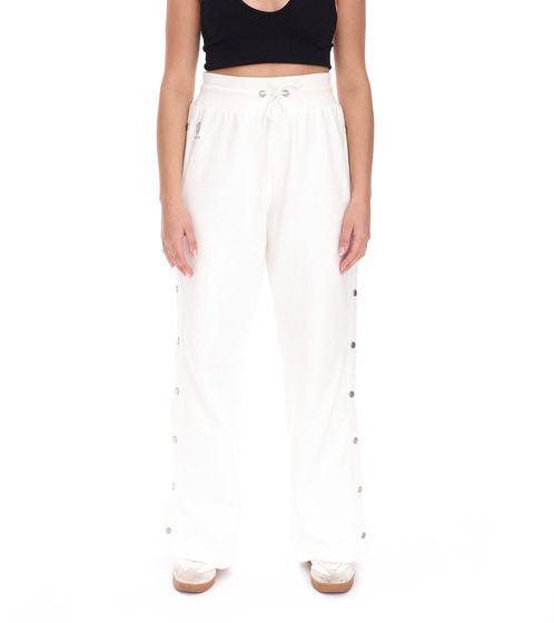 YOU DO YOU Women's Workout Pants, Cotton Sports Pants with Side Button Placket, Jogging Pants, Wide Leg Yoga Wear, 905061 White