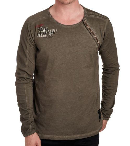 Herren Longsleeve mit kleinem Schriftzug-Print Baumwoll-Langarm-Shirt Sommer-Pullover Freizeit-Shirt R-10120 Khaki