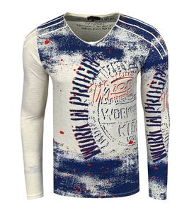 Camicia a maniche lunghe da uomo in stile vintage Work in Progress, camicia a maniche lunghe, scollo tondo, in cotone R-10109 Ecru-Bianco