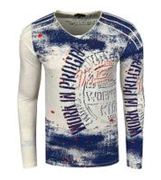 Camicia a maniche lunghe da uomo in stile vintage Work in Progress, camicia a maniche lunghe, scollo tondo, in cotone R-10109 Ecru-Bianco