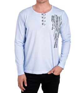 Camicia da uomo a maniche lunghe con stampa semplice e abbottonatura, maglione estivo in cotone a maniche lunghe per il tempo libero R-10139 blu