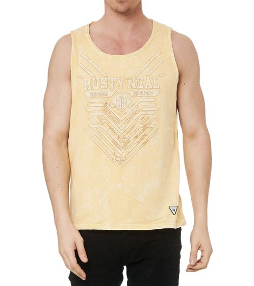 Men's Tank Top in Vintage Design, Long-Sleeved Shirt with Urban Print, Summer Top R-15247 yellow
