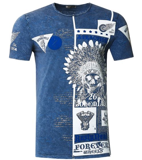 Men's T-Shirt with Eye-Catching Print, Cotton Crew Neck, R-15268 Blue