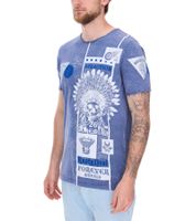 Herren T-Shirt mit auffälligen Print Baumwoll-Shirt Rundhals-Shirt R-15268 Blau