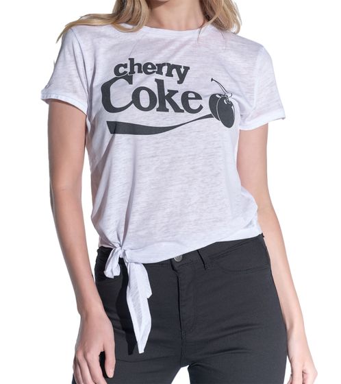 Coca-Cola Damen T-Shirt mit "cherry Coke" Print Rundhals-Shirt Baumwoll-Shirt 900468 Weiß