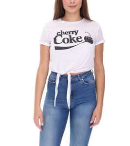 Coca-Cola Damen T-Shirt mit "cherry Coke" Print Rundhals-Shirt Baumwoll-Shirt 900468 Weiß