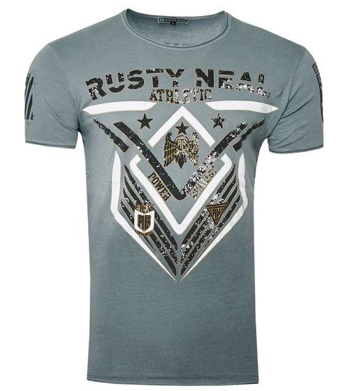 Men's T-Shirt with Eye-Catching Print, Cotton Crew Neck Shirt R-15248 Gray