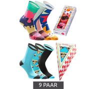 9 pairs of TASTIQ printed cotton socks, long socks, in a stylish gift box, Tas/1/CSX3, with a pizza or donut print