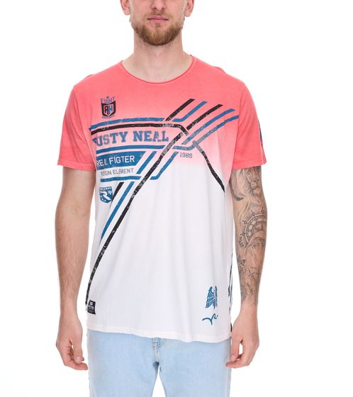 Herren T-Shirt mit Farbverlauf Baumwoll-Shirt Sommer-Shirt Freizeit-Shirt R-15249 Rot/Weiß