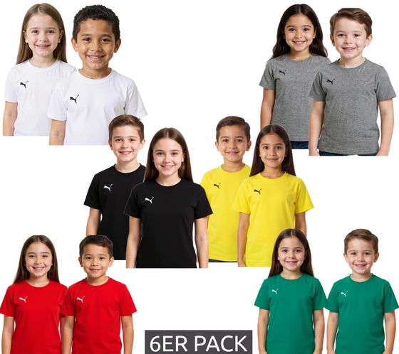 Lot de 6 t-shirts de sport PUMA TeamGoal 23 pour garçons et filles, en coton avec patch logo, T-shirt 656709 en vert, noir, gris, jaune, rouge ou blanc
