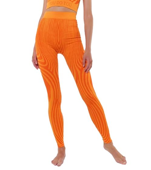 YOU DO YOU Damen Leggings gestreift modische Fitness-Hose Workout-Hose Sport-Tights High Waist Yoga-Mode 904981 Orange