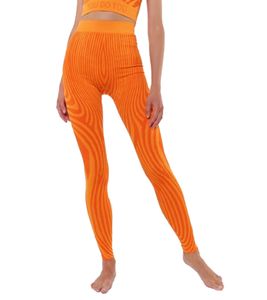 YOU DO YOU Damen Leggings gestreift modische Fitness-Hose Workout-Hose Sport-Tights High Waist Yoga-Mode 904981 Orange