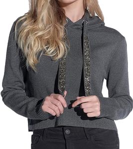 vestino Damen Strick-Pullover mit Kapuze Alltags-Pulli Sweater Hoodie 900409 Grau