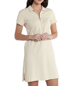 Les Tropeziennes Damen Sweat-Kleid mit Reißverschluss Baumwoll-Kleid Polo-Kleid 1420739 CH Beige