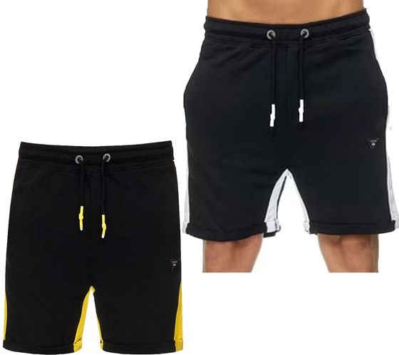 Herren Sport-Short Baumwoll-Shorts kurze Fitness-Hose Trainings-Hose R-13631 Schwarz/Gelb oder Schwarz/Weiß