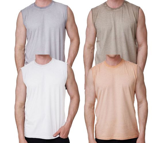 Men's Tank Top, Short-Sleeved Shirt, Simple Summer Top, Cotton Shirt R-15286, Light Orange, White, Khaki, or Gray