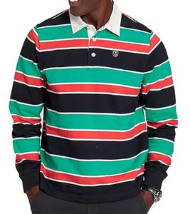 DELMAO Herren Sweater gestreiftes Colour-Blocking Sweatshirt mit Hemdkragen Baumwoll-Shirt 79521635 Blau/Grün/Weiß/Rot