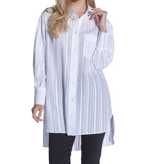 vestino Damen Oversized Bluse im Boyfriend Style Transparent mit Strukturstreifen Sommer-Bluse 900600 Weiß