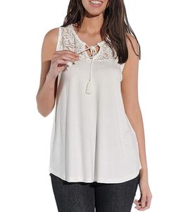vestino Damen Sommer-Top mit Spitzen-Einsatz Freizeit-Shirt im Boho-Look 900630 Creme-Weiß