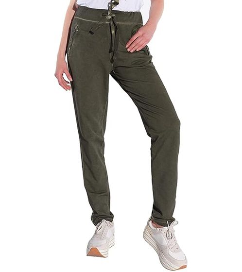 vestino Damen Jogg-Pant mit Vintage-Färbung Stoff-Hose mit Zipp-Taschen 901579 Grün