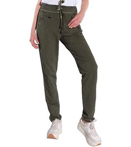 vestino Damen Jogg-Pant mit Vintage-Färbung Stoff-Hose mit Zipp-Taschen 901579 Grün