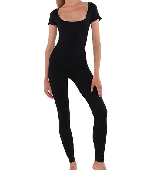 YOU DO YOU Damen Jumpsuit modischer Fitness-Einteiler mit betonter Taille Workout-Jumpsuit 905011 Schwarz