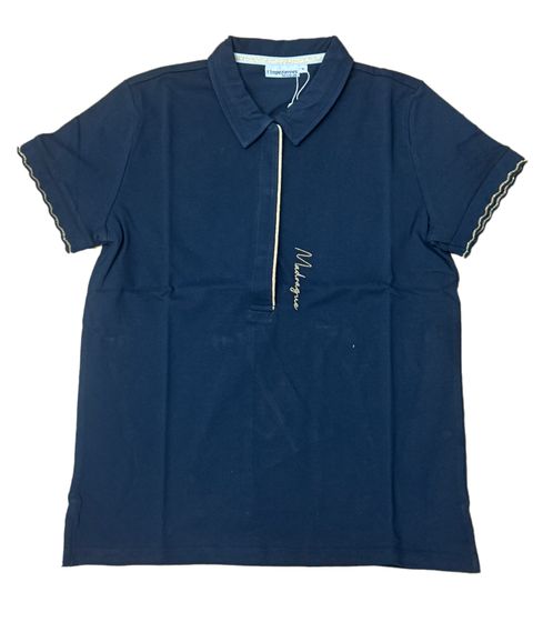 Polo femme en coton avec détails en lurex Les Tropéziennes, manches courtes, 112 3431 CB, bleu foncé