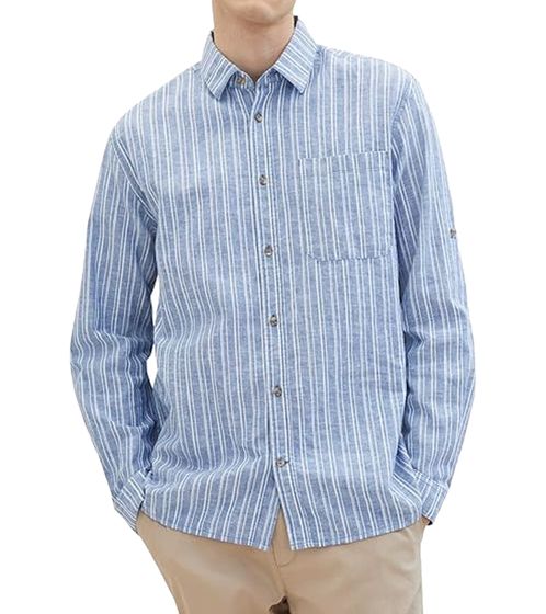 Tom Tailor Herren Leinen-Hemd elegantes Business-Shirt Sommer-Hemd 36052922 Blau