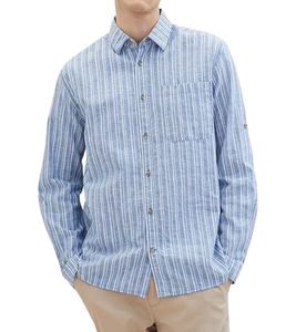 Tom Tailor Herren Leinen-Hemd elegantes Business-Shirt Sommer-Hemd 36052922 Blau