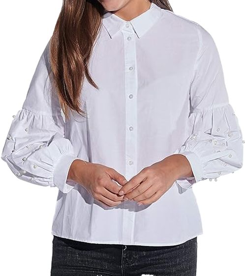 COURSE Women's Summer Blouse with Pearls, Long-Sleeved Shirt 901879 White