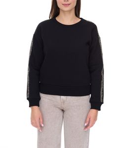 Vestino Women's Sweatshirt, Cotton Shirt with Rhinestone Band, Pullover 900299 Black