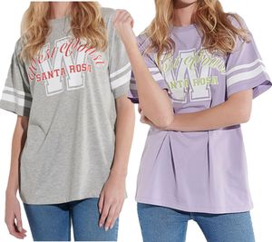 COURSE Women's Oversized T-Shirt, Short-Sleeved Shirt with College Print "West Coast Santa Rosa" Cotton Shirt, Purple or Light Gray Melange