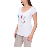 vestino Damen T-Shirt Kurzarm-Shirt mit Feder-Druck Sommer-Shirt 900548 Weiß
