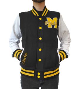 ROBIN RUTH Munich Men's College Jacket with Lettering, Spring Jacket with Embroidery, Transition Jacket, Sweat Jacket FMCN-B Black/Yellow