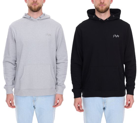 PLAYBOY Men's Cotton Pullover Long-Sleeved Hoodie in Black or Heather Gray