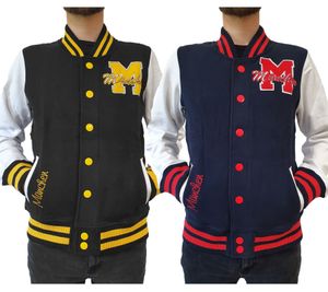 ROBIN RUTH Munich Men's College Jacket with Lettering, Spring Jacket with Embroidery, Transition Jacket, Sweat Jacket, Navy/Red or Black/Yellow