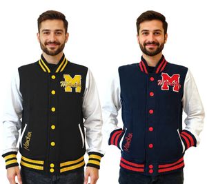 Giacca da college da uomo ROBIN RUTH Munich con scritta, giacca primaverile con ricamo, giacca da mezza stagione, felpa blu navy/rosso o nero/giallo