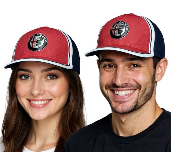 ALFA ROMEO Base-Cap für Damen oder Herren mit Logo-auf der Front Baumwoll-Cap AFRCPF52 Dunkelblau/Rot/Weiß