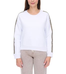 Vestino Women's Cotton Sweatshirt with Rhinestone Band, 900299 White
