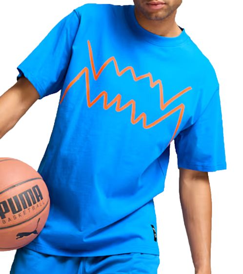 PUMA Jaws Men's Cotton T-Shirt, Sustainable Sports T-Shirt with Front Print, 185 g/m², T-Shirt 624698 06 Blue