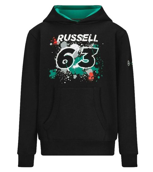 Mercedes-Benz AMG Petronas F1 George Russell Hoodie, Sustainable Girls' and Boys' Hooded Sweatshirt, Formula 1 701220864 001 Black