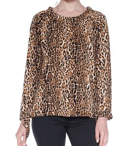 Vestino Women's Off-Shoulder Carmen Blouse with Leopard Print Summer Shirt 900319 Beige/Black