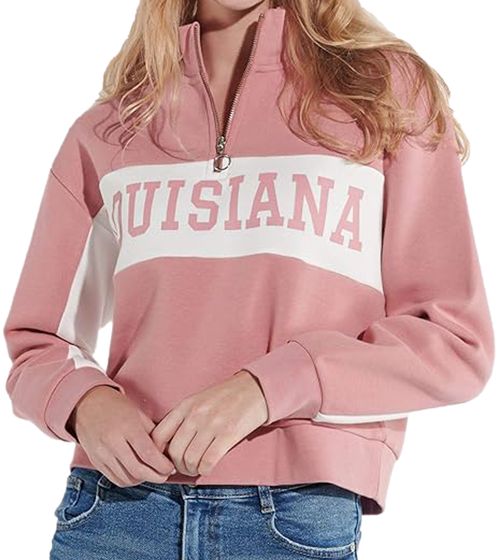 Vestino Women's Boxy Cropped Sweatshirt with Stand-Up Collar, Oversized Everyday Sweater, Trojer 900390, Dusty Pink